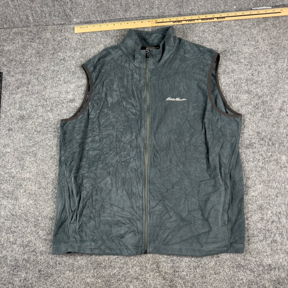 Eddie Bauer Vest Mens Size 2XL Charcoal Gray Fleece Full Zip Mock Neck Outdoor
